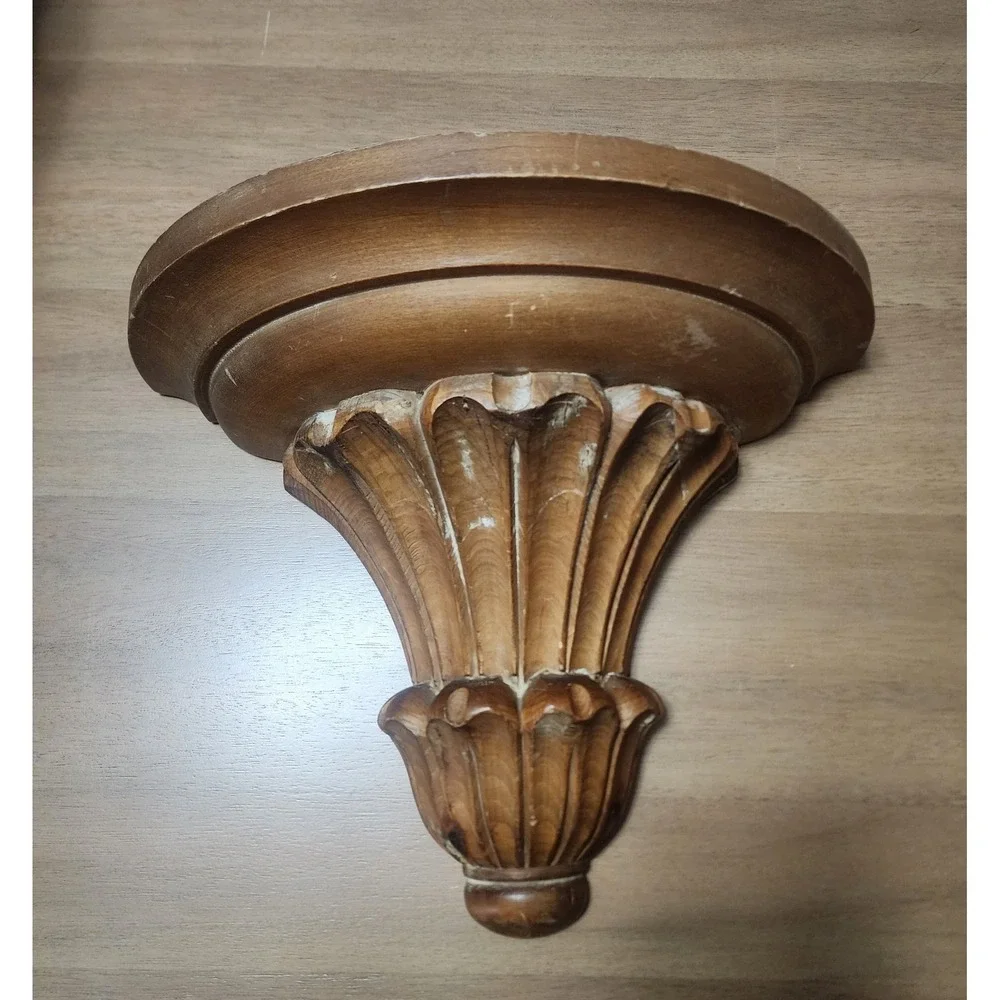 Carved Wood Wall Shelf Fluted Display Corbel End  Heavy Duty Solid Wood